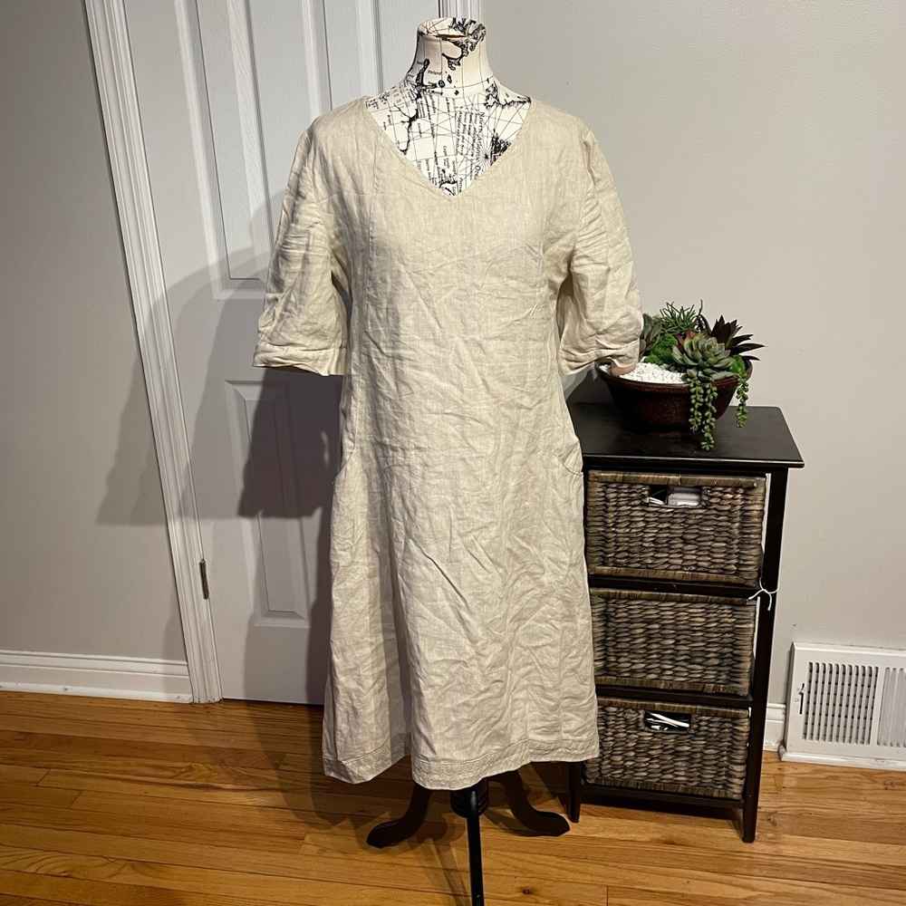 🎯Avocado Linen A-line Slip Rustic Boho Western Coastal Cottage Dress XL